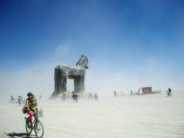The Trojan Horse. It was HUGE. And watching it burn was, and remains, one of the most memorable moments of my life (YEs, it was burned on purpose. That's part of Burning Man).